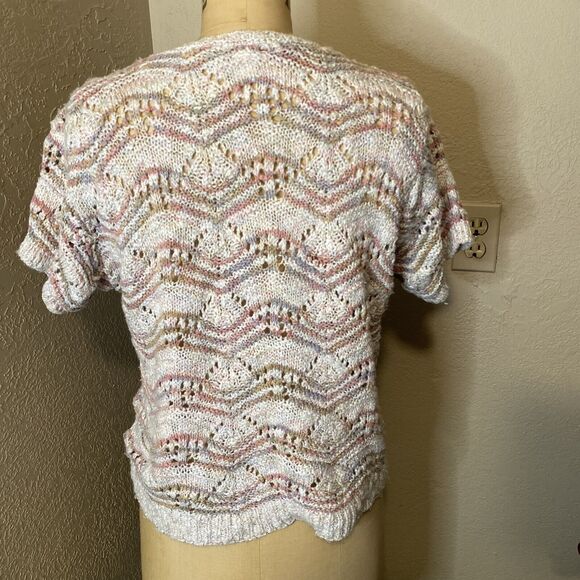 Vtg 80s Knit Maven Across America PASTELS Knit SS Sweater Top Shirt Medium - Picture 3 of 6